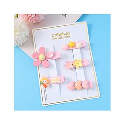 Babyhug Floral & Star Applique Hair Pins And Clips Pack of 5- Pink