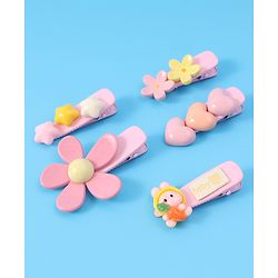 Babyhug Floral & Star Applique Hair Pins And Clips Pack of 5- Pink