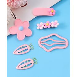 Babyhug Hair Pins And Clips with Floral Applique Free Size Pack of 6 - Pink