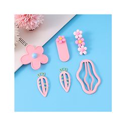 Babyhug Hair Pins And Clips with Floral Applique Free Size Pack of 6 - Pink