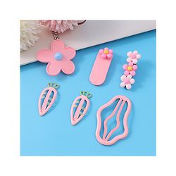 Babyhug Hair Pins And Clips with Floral Applique Free Size Pack of 6 - Pink