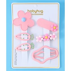 Babyhug Hair Pins And Clips with Floral Applique Free Size Pack of 6 - Pink