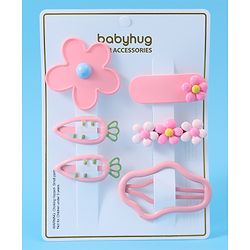 Babyhug Hair Pins And Clips with Floral Applique Free Size Pack of 6 - Pink