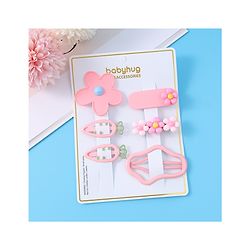Babyhug Hair Pins And Clips with Floral Applique Free Size Pack of 6 - Pink