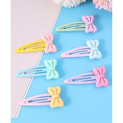 Babyhug Snap Clips with Bow Applique Free Size Pack of 6 - Pink Blue & Yellow