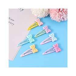 Babyhug Snap Clips with Bow Applique Free Size Pack of 6 - Pink Blue & Yellow