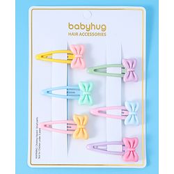 Babyhug Snap Clips with Bow Applique Free Size Pack of 6 - Pink Blue & Yellow