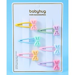 Babyhug Snap Clips with Bow Applique Free Size Pack of 6 - Pink Blue & Yellow