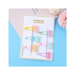 Babyhug Snap Clips with Bow Applique Free Size Pack of 6 - Pink Blue & Yellow