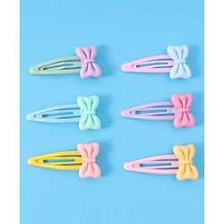 Babyhug Snap Clips with Bow Applique Free Size Pack of 6 - Pink Blue & Yellow