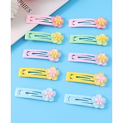 Babyhug Snap Clips with Floral Applique Free Size Pack of 10 - Pink Blue & Yellow