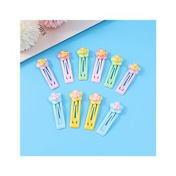 Babyhug Snap Clips with Floral Applique Free Size Pack of 10 - Pink Blue & Yellow