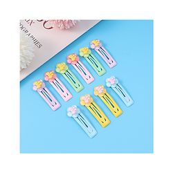 Babyhug Snap Clips with Floral Applique Free Size Pack of 10 - Pink Blue & Yellow