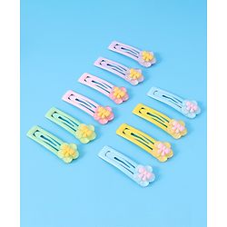 Babyhug Snap Clips with Floral Applique Free Size Pack of 10 - Pink Blue & Yellow