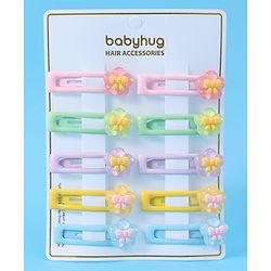 Babyhug Snap Clips with Floral Applique Free Size Pack of 10 - Pink Blue & Yellow