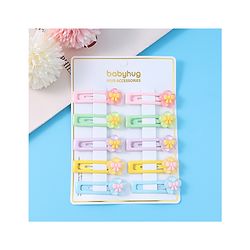 Babyhug Snap Clips with Floral Applique Free Size Pack of 10 - Pink Blue & Yellow
