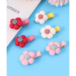 Babyhug Hair Pins And Clips with Floral Applique Free Size Pack of 6 - Red White & Pink