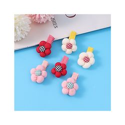 Babyhug Hair Pins And Clips with Floral Applique Free Size Pack of 6 - Red White & Pink