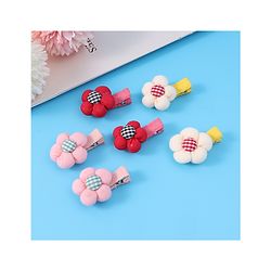 Babyhug Hair Pins And Clips with Floral Applique Free Size Pack of 6 - Red White & Pink