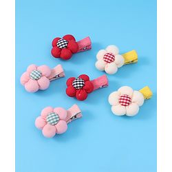 Babyhug Hair Pins And Clips with Floral Applique Free Size Pack of 6 - Red White & Pink