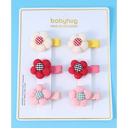 Babyhug Hair Pins And Clips with Floral Applique Free Size Pack of 6 - Red White & Pink
