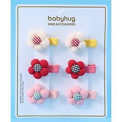 Babyhug Hair Pins And Clips with Floral Applique Free Size Pack of 6 - Red White & Pink