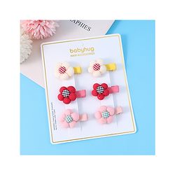 Babyhug Hair Pins And Clips with Floral Applique Free Size Pack of 6 - Red White & Pink