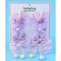 Babyhug Free Size Hair Pins & Clips with Bow & FLoral Applique Pack of 6  - Purple