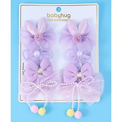 Babyhug Free Size Hair Pins & Clips with Bow & FLoral Applique Pack of 6  - Purple