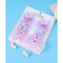 Babyhug Free Size Hair Pins & Clips with Bow & FLoral Applique Pack of 6  - Purple