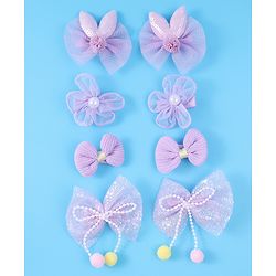 Babyhug Free Size Hair Pins & Clips with Bow & FLoral Applique Pack of 6  - Purple