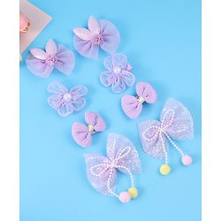 Babyhug Free Size Hair Pins & Clips with Bow & FLoral Applique Pack of 6  - Purple
