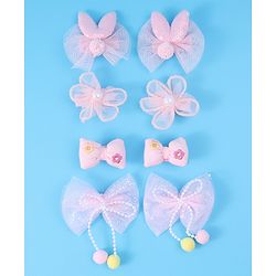 Babyhug Free Size Hair Pins & Clips with Bow & FLoral Applique Pack of 6  - Purple