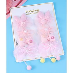 Babyhug Free Size Hair Pins & Clips with Bow & FLoral Applique Pack of 6  - Purple
