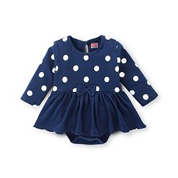 Babyhug 100 % Cotton Knit Full Sleeves Frock Style Onesie With Hairband Polka Dot Print-Navy Blue