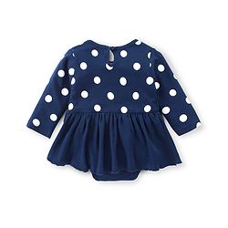 Babyhug 100 % Cotton Knit Full Sleeves Frock Style Onesie With Hairband Polka Dot Print-Navy Blue
