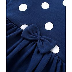 Babyhug 100 % Cotton Knit Full Sleeves Frock Style Onesie With Hairband Polka Dot Print-Navy Blue