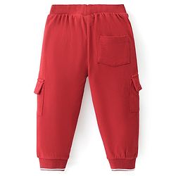Babyhug French Terry Knit Full Length Lounge Pant with Cargo Pockets & Text Print - Red