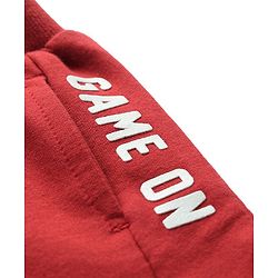 Babyhug French Terry Knit Full Length Lounge Pant with Cargo Pockets & Text Print - Red