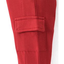 Babyhug French Terry Knit Full Length Lounge Pant with Cargo Pockets & Text Print - Red