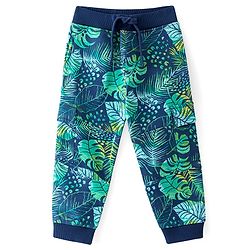 Babyhug French Terry Knit Full Length Lounge Pant with Tropical Print - Navy Blue