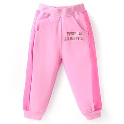 Babyhug Terry Knit Full Sleeves Cut & Sew Hooded Sweatshirt with Text Print & Joggers - Pink
