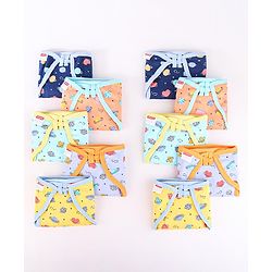 Babyhug Interlock Dyed U Shape Cloth Nappies Solar Print New Born Pack of 10-Multicolor