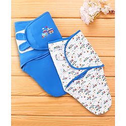 Babyhug 100% Cotton Swaddle Wrapper Train Print Set of 2-Blue