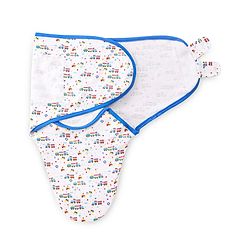 Babyhug 100% Cotton Swaddle Wrapper Train Print Set of 2-Blue