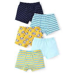 Babyhug 100% Cotton Knit Trunks with Stripes & Panda Print Pack of 5 - Multicolour