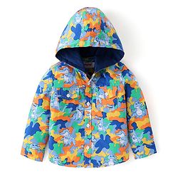 Babyhug Cotton Woven Full Sleeves Hooded Shirt with Dino Print - Multicolour