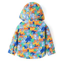 Babyhug Cotton Woven Full Sleeves Hooded Shirt with Dino Print - Multicolour