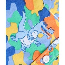 Babyhug Cotton Woven Full Sleeves Hooded Shirt with Dino Print - Multicolour
