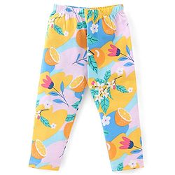Babyhug Cotton Lycra Knit Full Length Stretchable Leggings with Floral Print - Multicolour